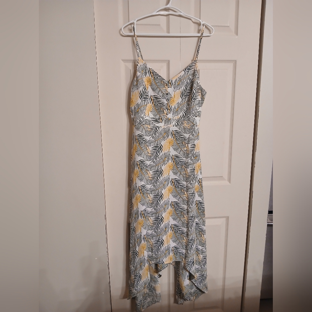 Luna White Dress with Green and Yellow Pattern Size Small (S)